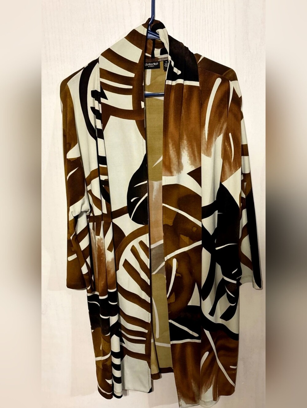 Effortless Style by Citiknits tropical leaf open front cardigan, XL